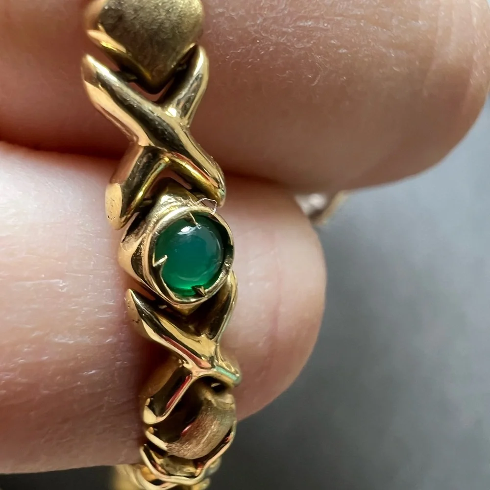 14K Gold Bracelet with Sapphires, Rubies and Emerald Cabochon Accents